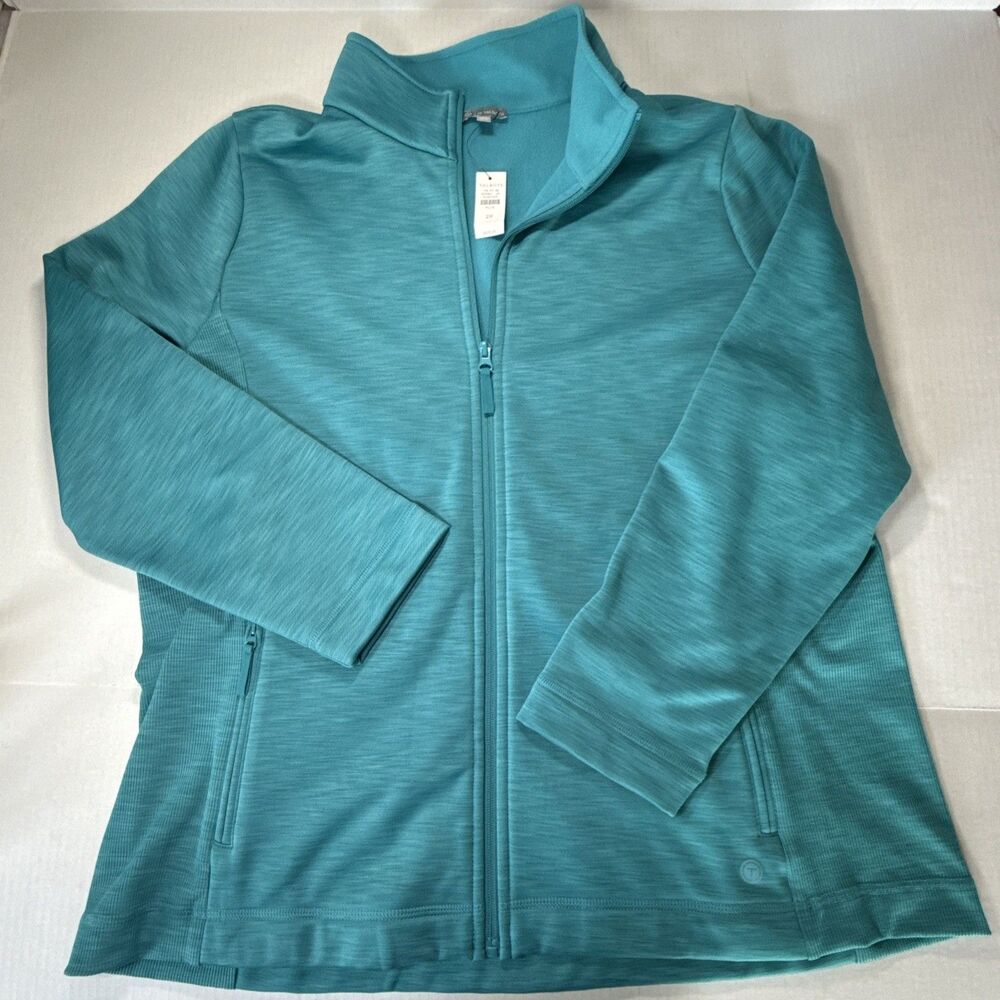NEW T by Talbots Womens Plus 2X Turquoise Track Jacket Full Zip Fleece In $109